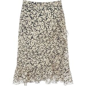 Sretsis Sample Silk Floral Ruffle Midi Skirt Black Chiffon Women 2 Romantic